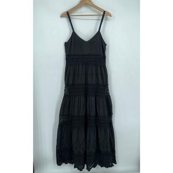 Anthropologie Love The Label Maxi Dress V-Neck Eyelet Lace Tiered Swiss Dot - Picture 2 of 11